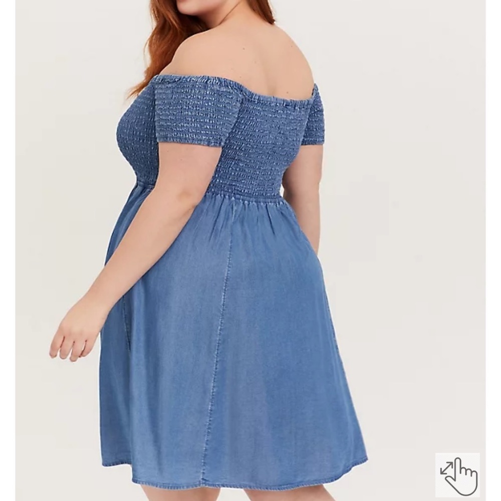 Torrid Blue Chambray Off Shoulder Smocked Skater Dress - Picture 5 of 5